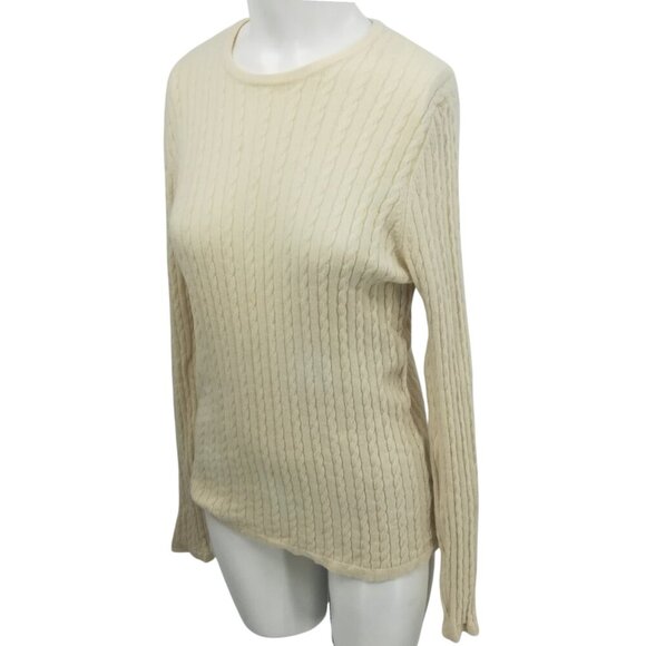 Lands End 100% Cashmere Cable Knit Crew Neck Sweater Size L Cream Lightweight - Picture 5 of 9